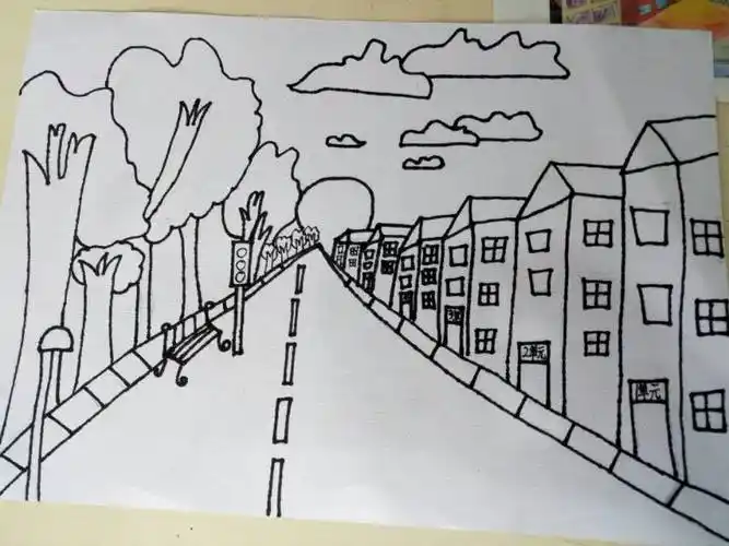 一点透视下的街道风景