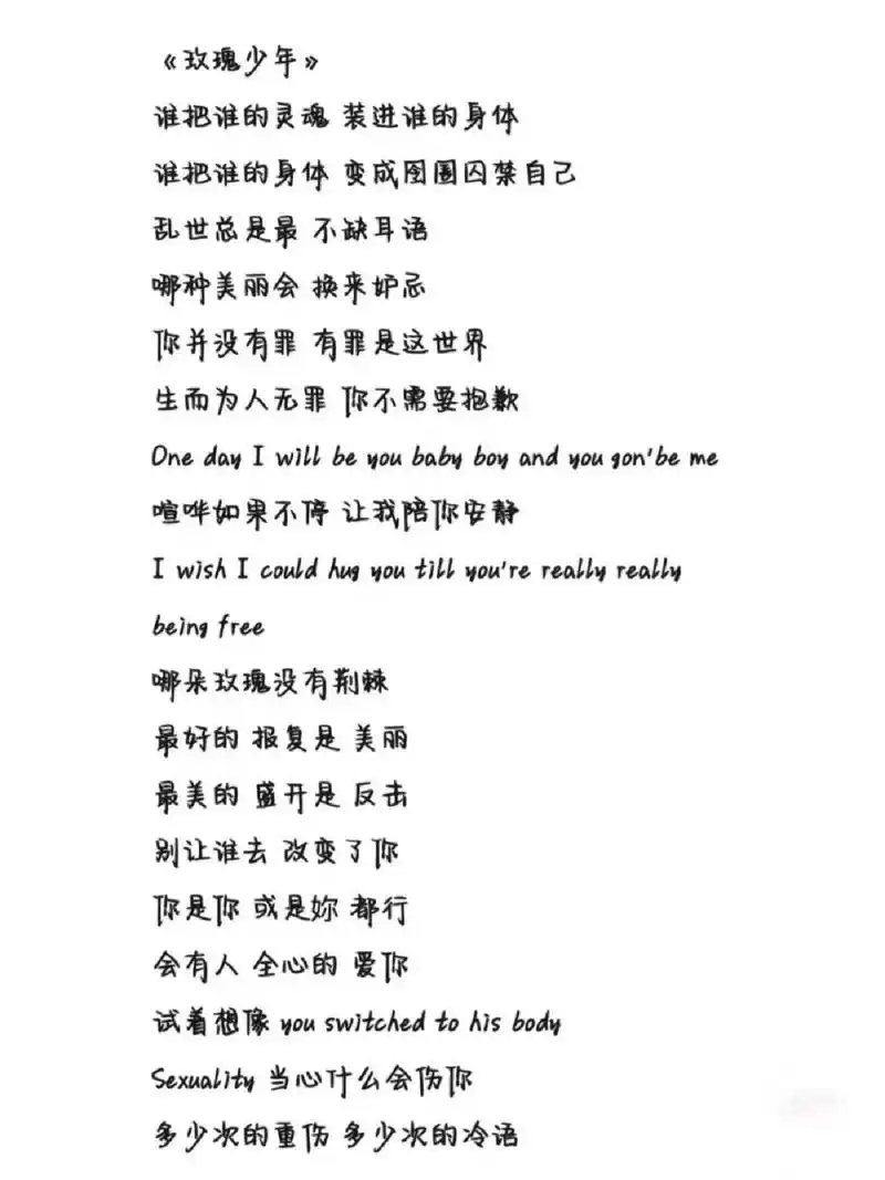 《玫瑰少年》歌词 字体为手机字体,欢迎投稿