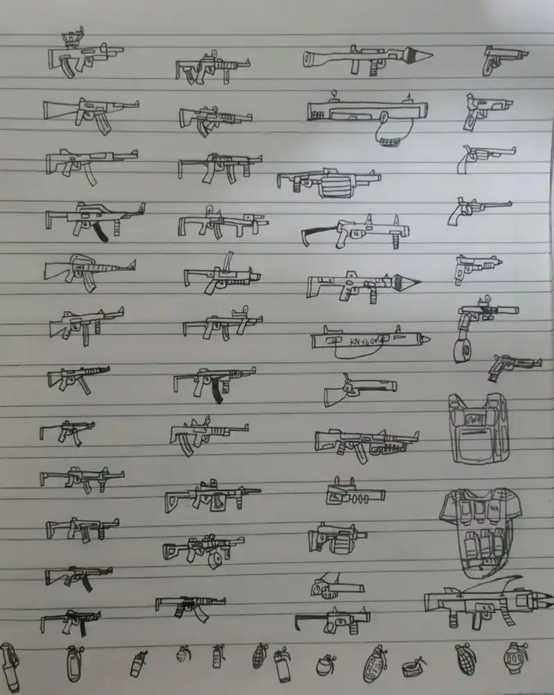 火柴人装备2 左边两行是突击步枪,右边两行是手枪榴弹发射器和护甲,最