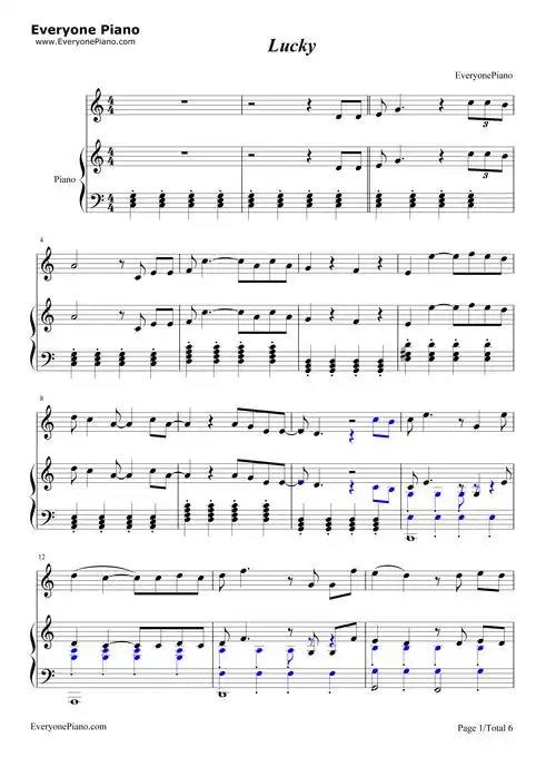 lucky-jason mraz & colbie caillat五线谱预览1-钢琴谱(五线谱,双手