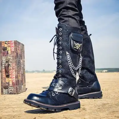 男靴子冬季高筒靴朋克金属铆钉长靴军靴韩版潮流大头皮靴马丁靴