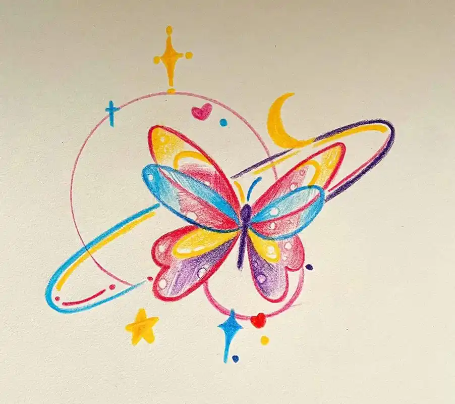 彩铅涂鸦简笔画蝴蝶.