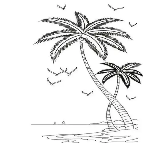 海边椰树的画法 大海沙滩风景简笔画图片格格