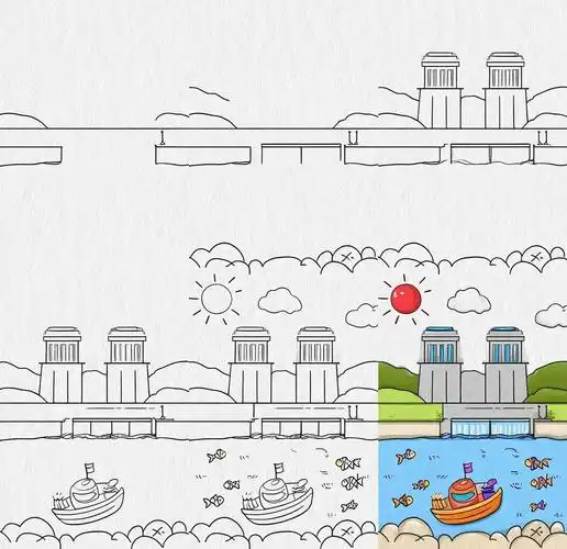 🌊双塔水库儿童画线稿图片🎨