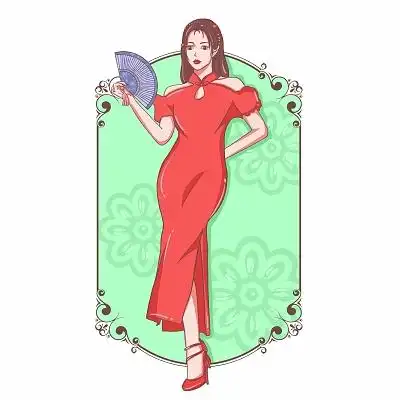 气质旗袍中国风美丽女子女人卡通插画素材png