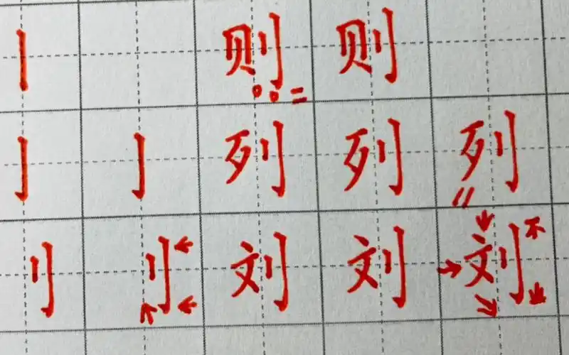 楷书偏旁部首——立刀旁,示范字列,刘与则