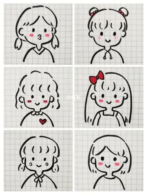 素材插画简笔画手帐插画头像简笔画教程可爱小女孩系列三简笔画教程