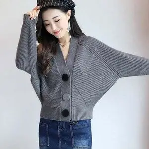 高腰蝙蝠袖毛衣开衫女短款图片