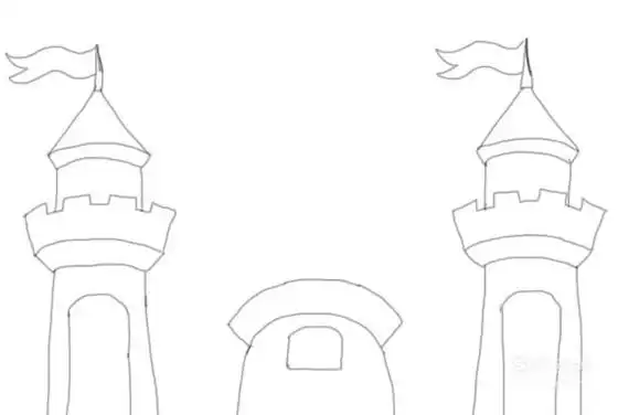 在这两个柱子之间画出迪士尼城堡的大门,如图所示