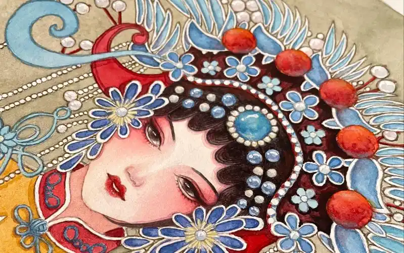 水彩国风戏曲花旦人物 戏子手绘_哔哩哔哩_bilibili