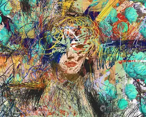 时尚插画.艺术."女性女神" 的女人.脸.抽象表现主义.数码艺术