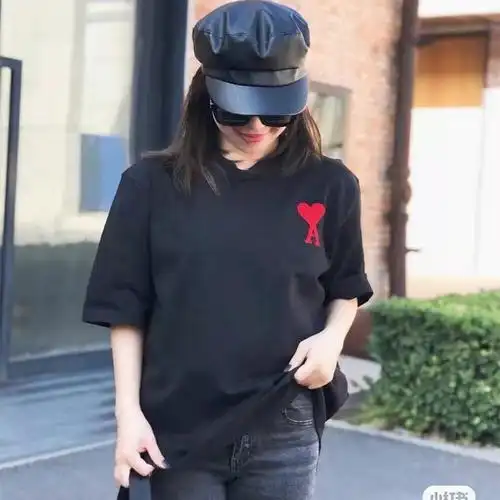 潮牌ami ygzwto22春夏明星同款刺绣爱心圆领套头男女amit恤大码