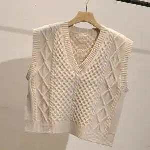 短款马夹背心女针织宽松v领2020春韩版纯色无袖毛线外穿坎肩加厚