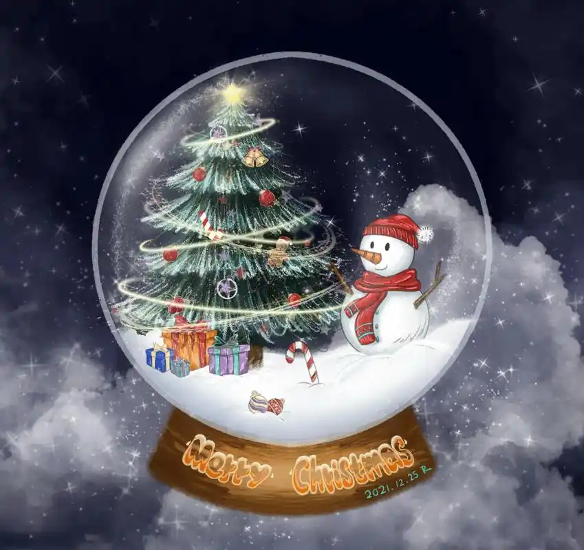 圣诞树手绘   #圣诞水晶球  把今年的圣诞装进水晶球里吧 - 抖音
