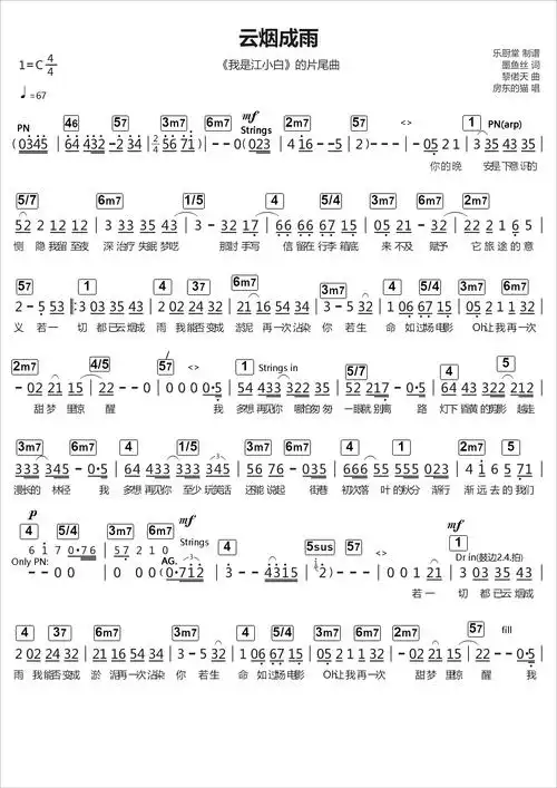 主题:房东的猫《云烟成雨 专业演出伴奏谱(非吉他弹唱谱)》吉他谱