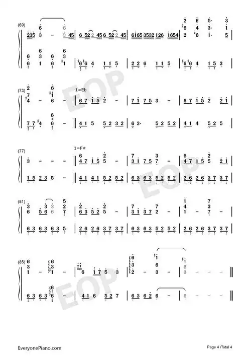 天涯-天涯明月刀bgm双手简谱预览4-钢琴谱文件(五线谱,双手简谱,数字