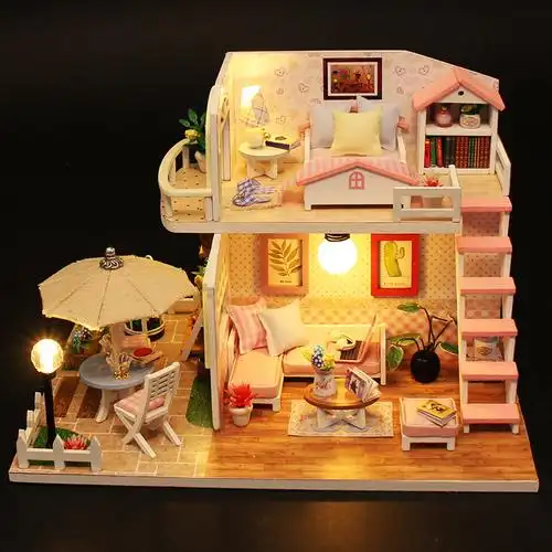 木质diy小屋手工制作小别墅迷你房子模型微缩建筑玩具屋女生解闷