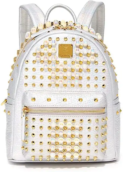 mcm stark pearl 女士铆钉背包 white flake 均码 : 亚马逊中国: 服饰