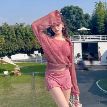 辣妹比基尼 挂脖泳衣女夏季分体三件套小胸聚拢显瘦遮