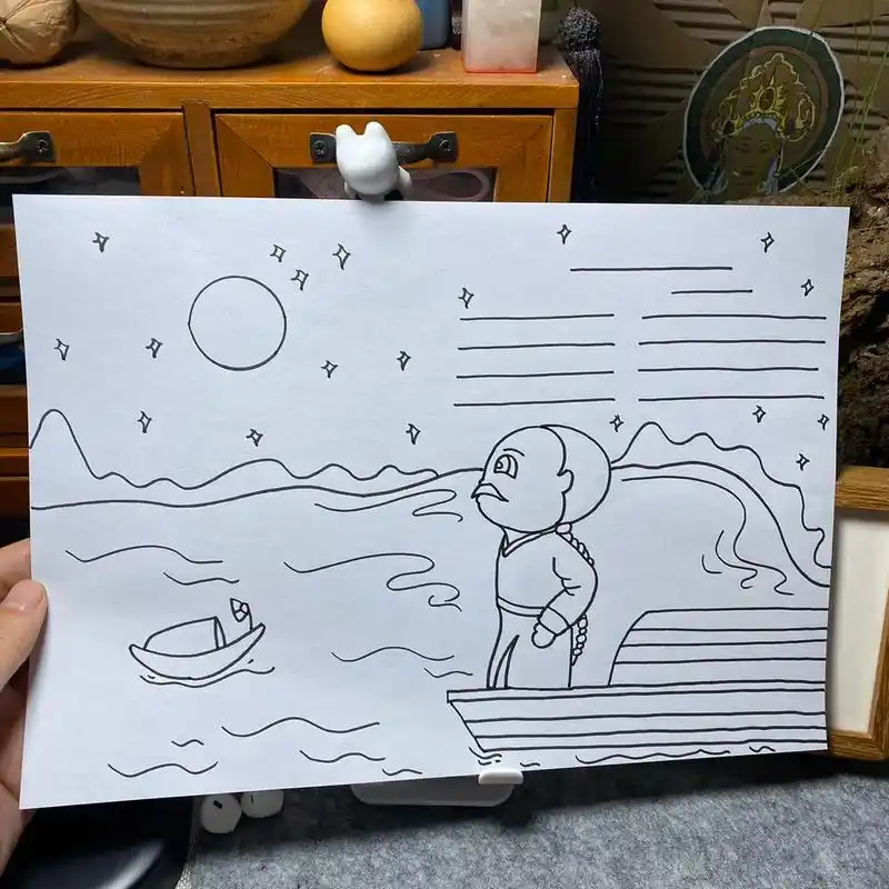 古诗手抄报系列|舟夜书所见#手抄报模板 #手绘 #线描 - 抖音