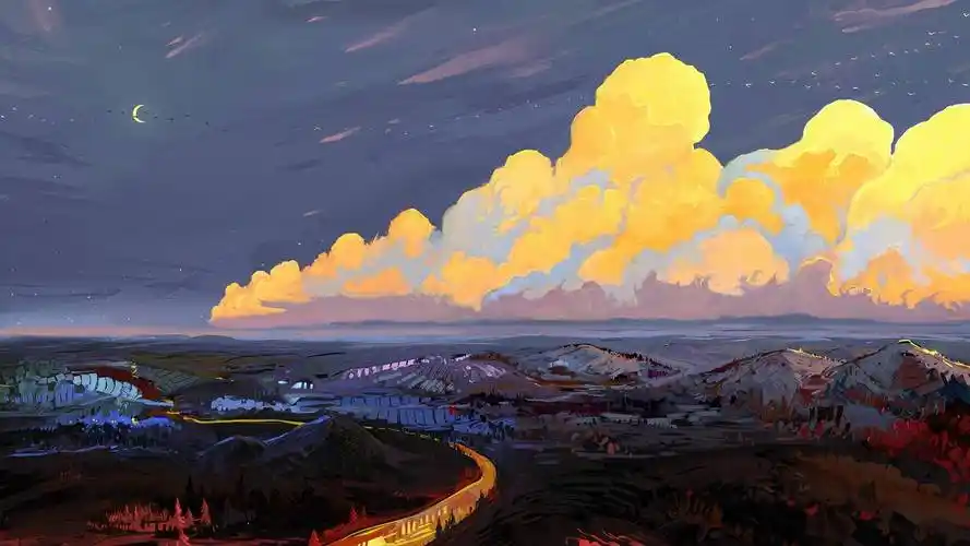 橙色云风景插画4k高清壁纸