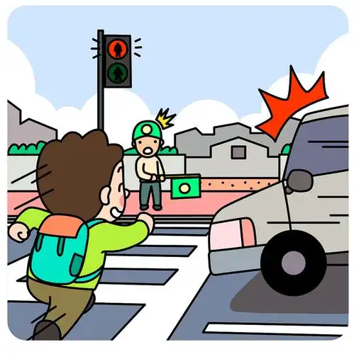 过马路的图片行人不遵守交通规则过马路小心车儿童画过马路卡通图片