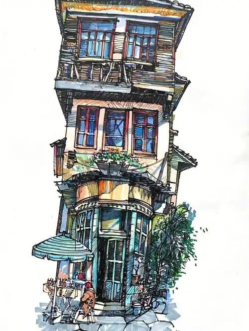 洋气的马克笔建筑速写