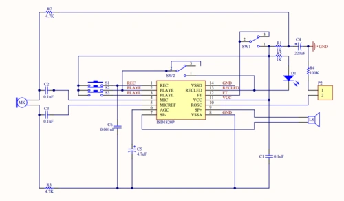 isd1820语音模块电路原理图免费下载