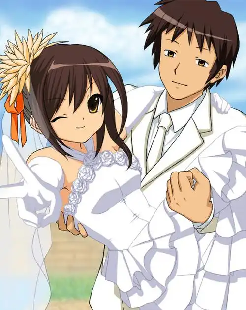 求阿虚美型百度头像以及阿虚向春日求婚图或结婚图