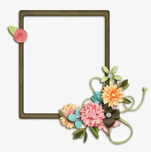 关键词 : 边框,相框,粉色花,绿色花,手绘,绳子