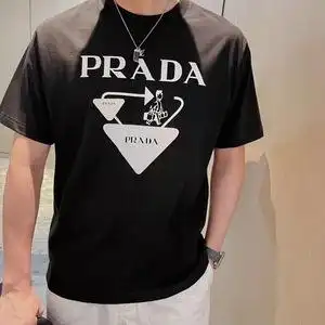 prada普拉达男士短袖22ss新款纯棉休闲三角标白色圆领t恤上衣男装