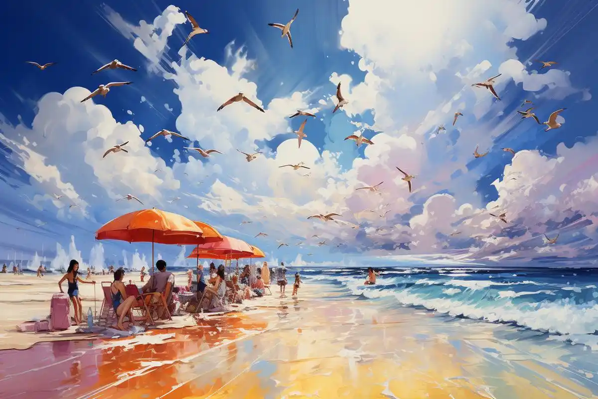 夏日的海边,漫画风的风景图!#ai绘画