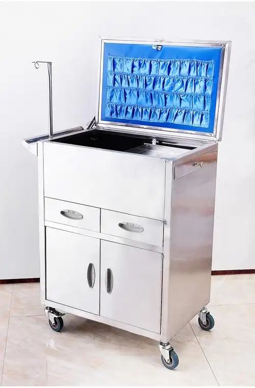 医院不锈钢抢救车多功能abs麻醉翻盖药品急救车推车加厚 常规款单门