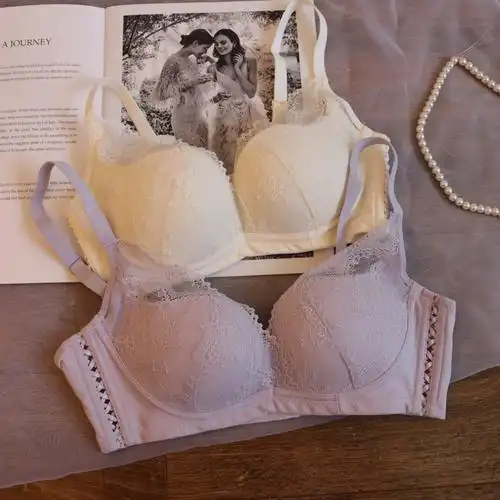 性感蕾丝聚拢文胸上薄下厚内里桑蚕丝小胸聚拢内衣无钢圈女士胸罩