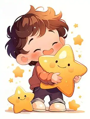 抱着星星的孩子儿童平面插画一个小男孩在游泳池里像鱼一样自由地游泳