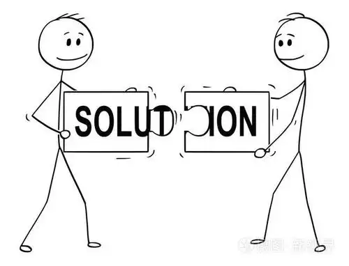 两个商人的卡通与解决方案文本的拼图匹配件的连接插画-正版商用图片