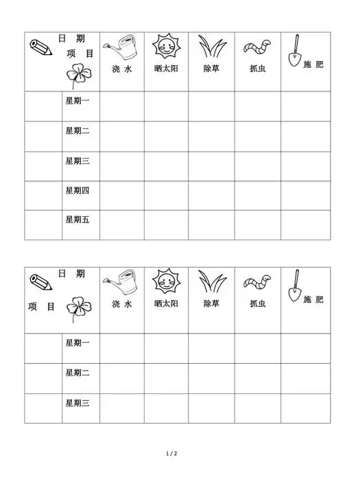 自然角观察记录表格