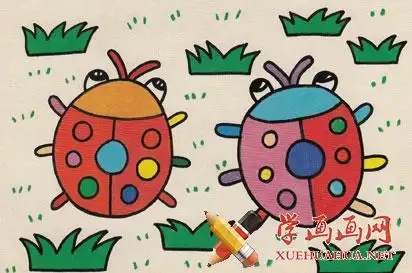 两只七星瓢虫水粉画图片-露西学画画