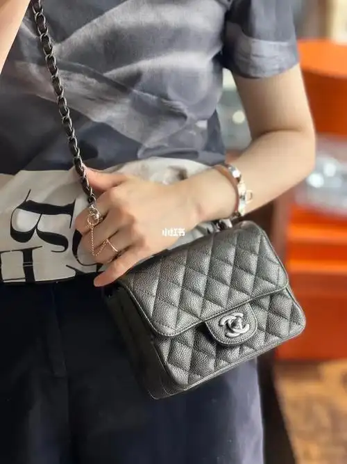 chanel香奈儿荔枝牛皮方胖子炭灰色绝版哈