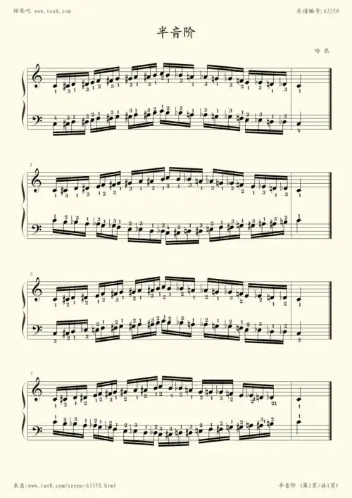 《孩子们的哈农,钢琴谱》34,半音阶,哈农(五线谱 钢琴曲 指法)-弹吧