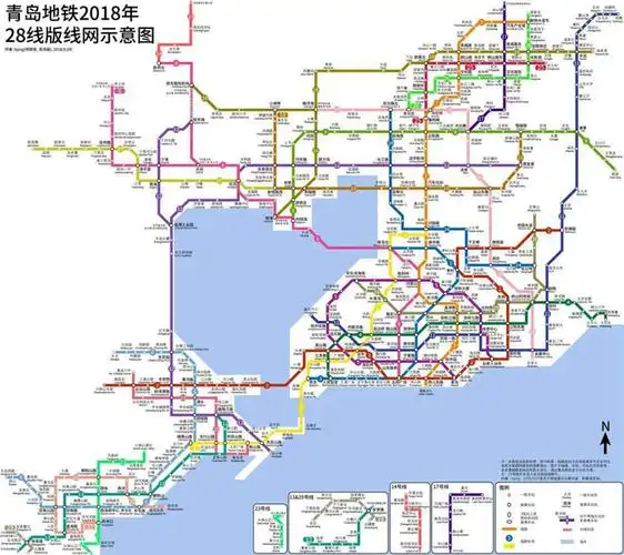 2018青岛地铁28线线版规划图曝光,其中,经过西海岸的有:1号线,2号支线