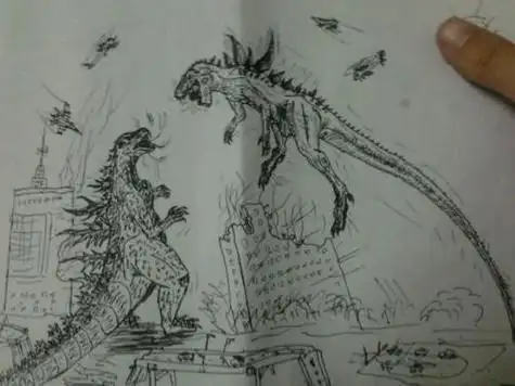 奥特曼对战哥斯拉简笔画