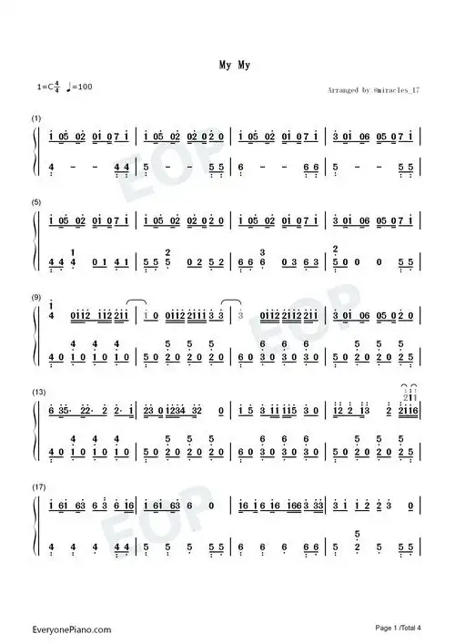 my my-seventeen双手简谱预览1