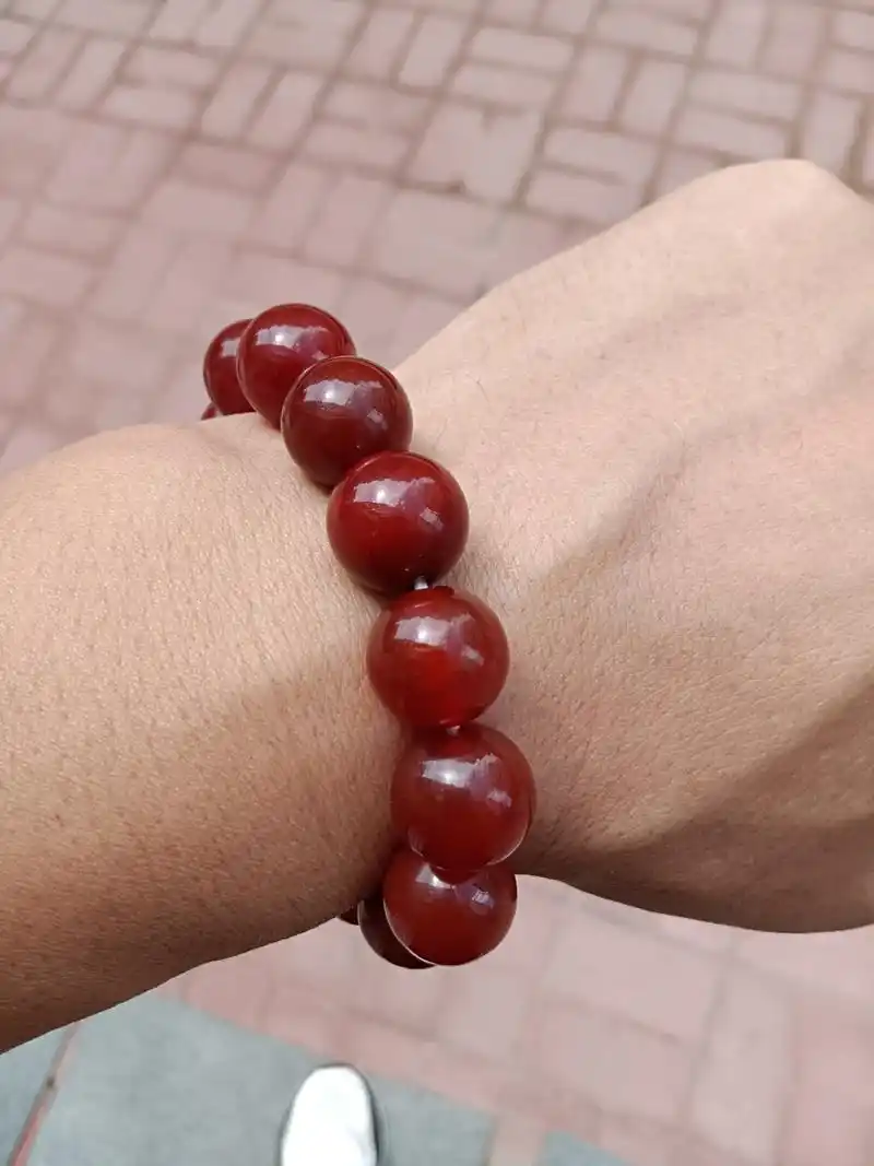 天然老料南红柿子红,珠子卡14mm,14颗