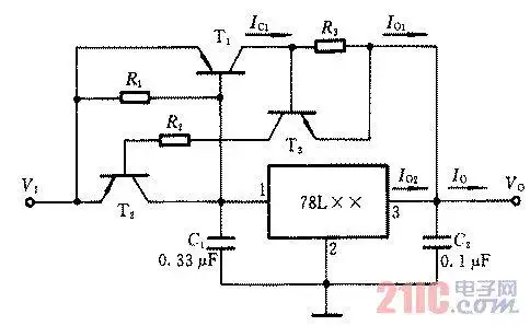 三端稳压芯片串联稳压扩流电路图
