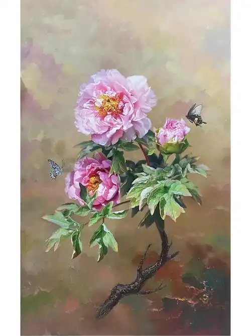 手绘油画富贵牡丹80x126cm