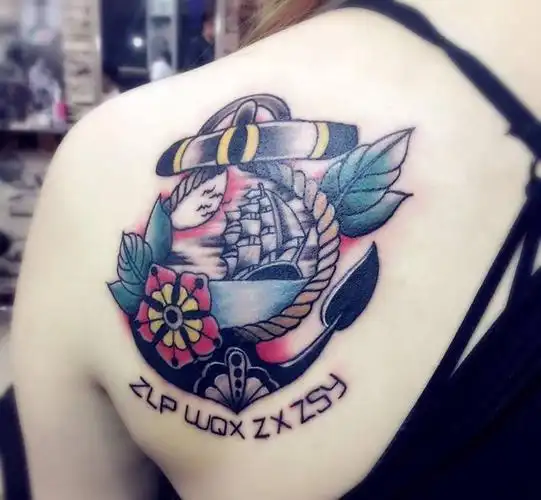 船锚纹身图片_成品肩部手臂手部背部腿部欧美清新植物静物纹身图案