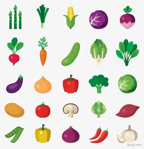 简洁风绿色蔬菜卡通手绘png素材透明免抠图片-卡通手绘