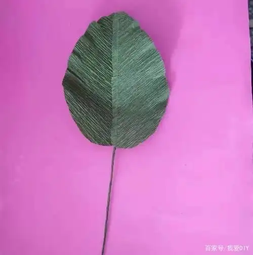 再用手调整一下叶子伸展的方向,最后用绿色皱纹纸加上双面胶包裹住叶
