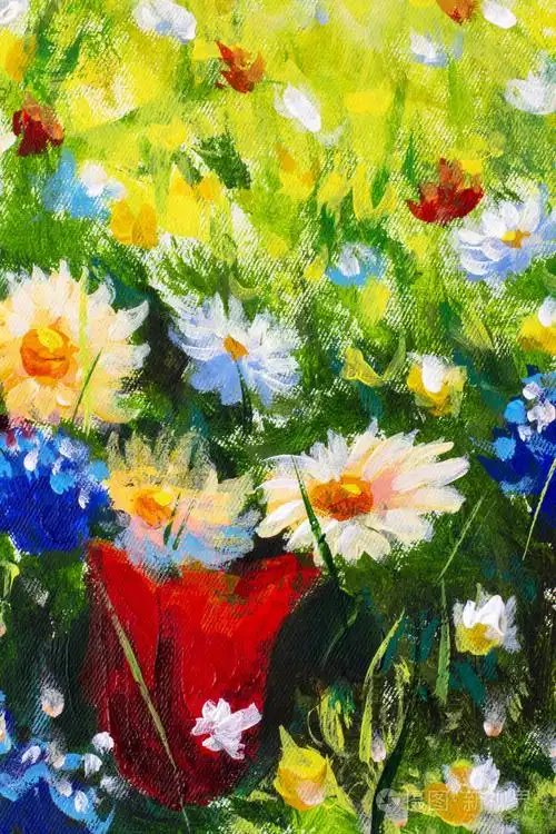 画花现代色彩斑斓的野花画布抽象的近景油画印象主义现代油画片段